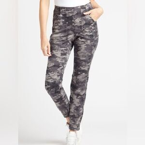 SPANX Canvas Cargo Jogger Pants Gray Camo Size Large Pull-On Utility Jogger